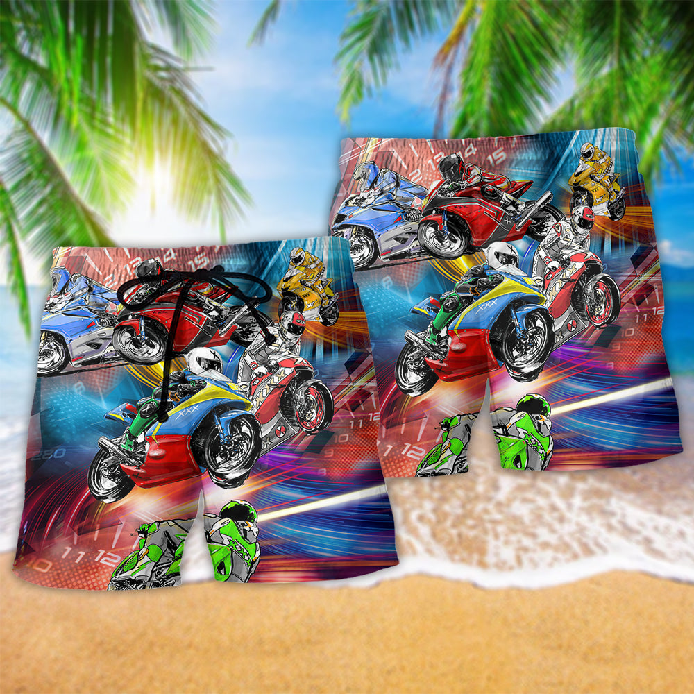 Motorcycle Motorcycle Racing Dark Hawaiian Print Beach Shorts For Racing Fans And Beach Days