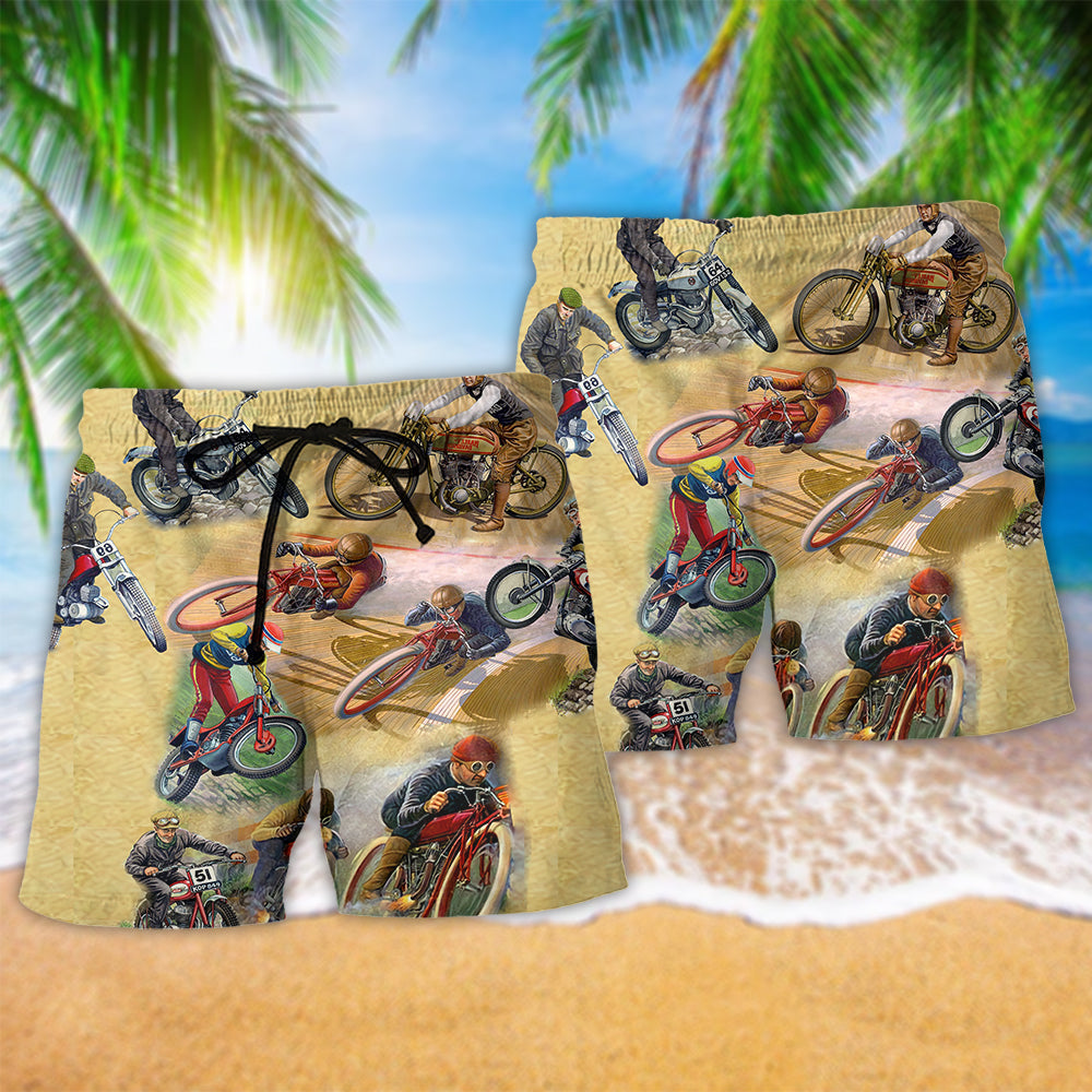 Vintage Motorcycle Beach Shorts Pattern Detail For Casual Outings And Distinctive Seasonal Style