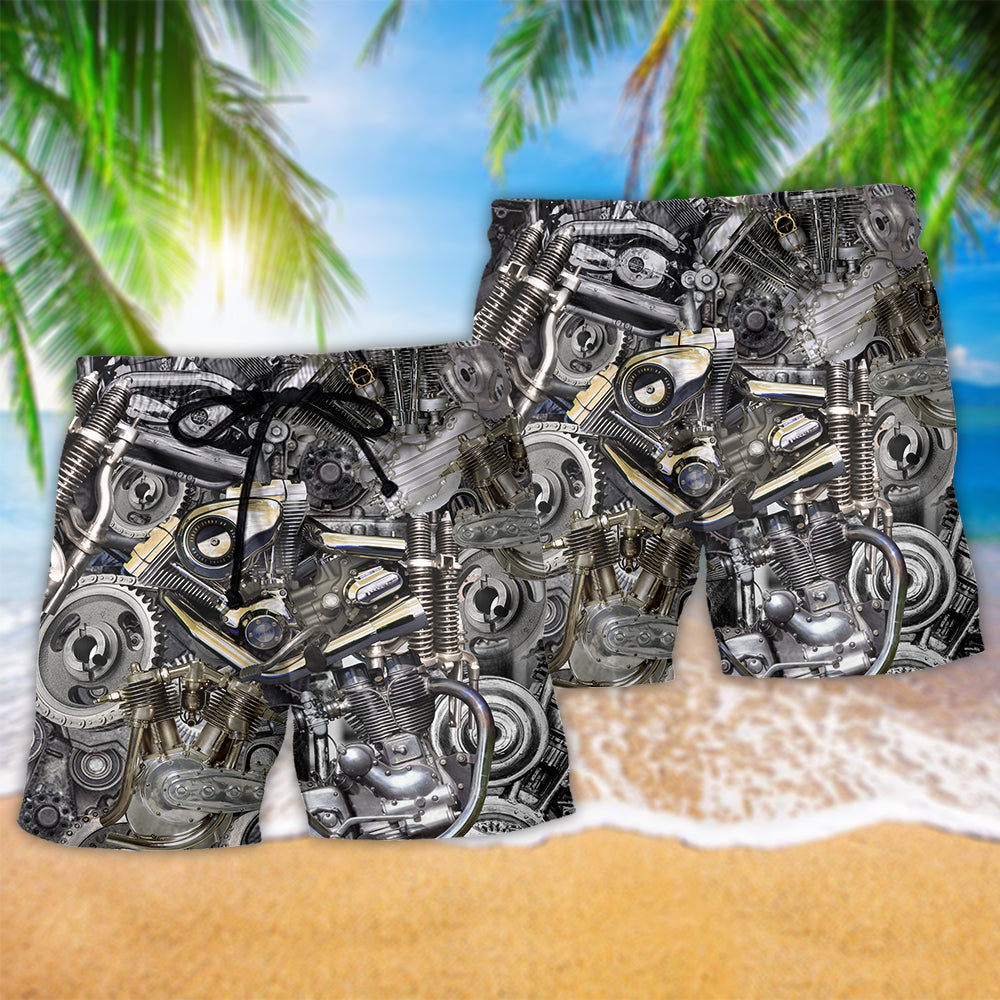 Motorcycle Chrome Classic Riders Beach Shorts Pattern View For Relaxed Vacation Styling