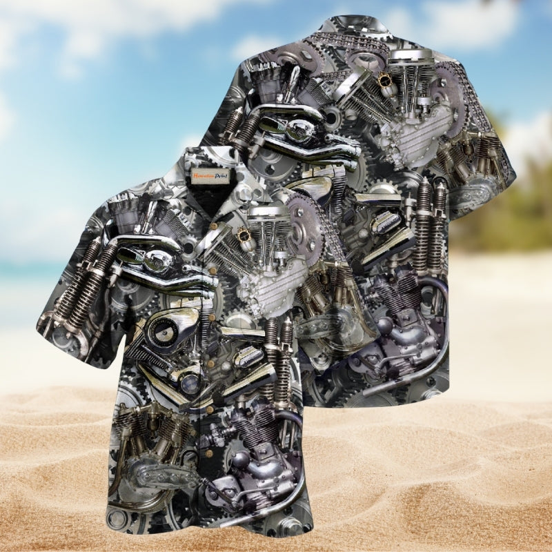 Chrome Motorcycle Biker Hawaiian Shirt For Resort Travel Summer Events And Thoughtful Casual Gifting