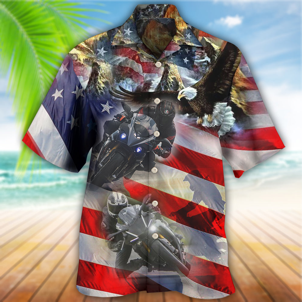 Motorcycle Independence Day Hawaiian Shirt Artwork Detail For Tropical Trips And Casual Outings