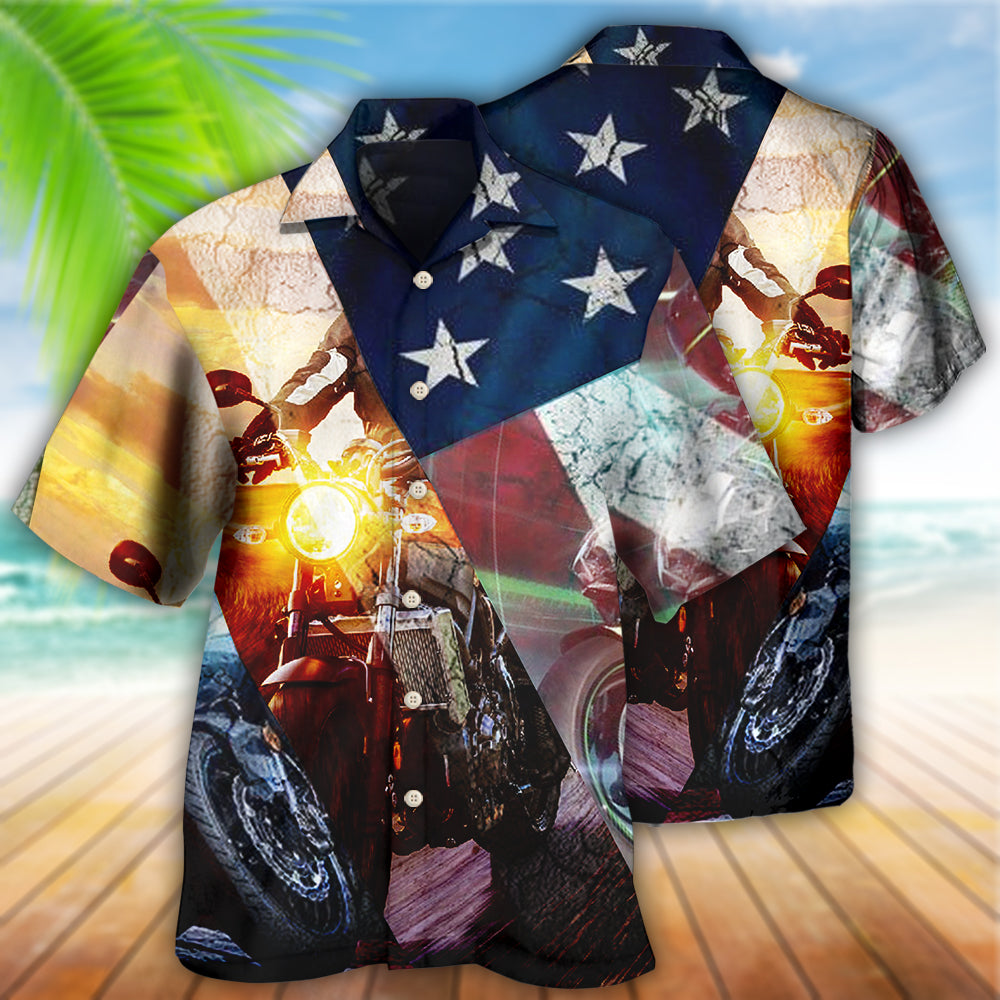 Motorcycle Independence Day American Hawaiian Shirt Design View For Resort Travel And Thoughtful Gifting