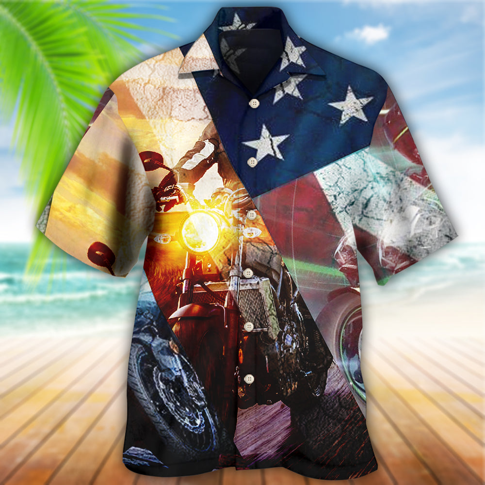 Motorcycle Independence Day American Hawaiian Shirt For Coastal Adventures And Warm Weather Wear
