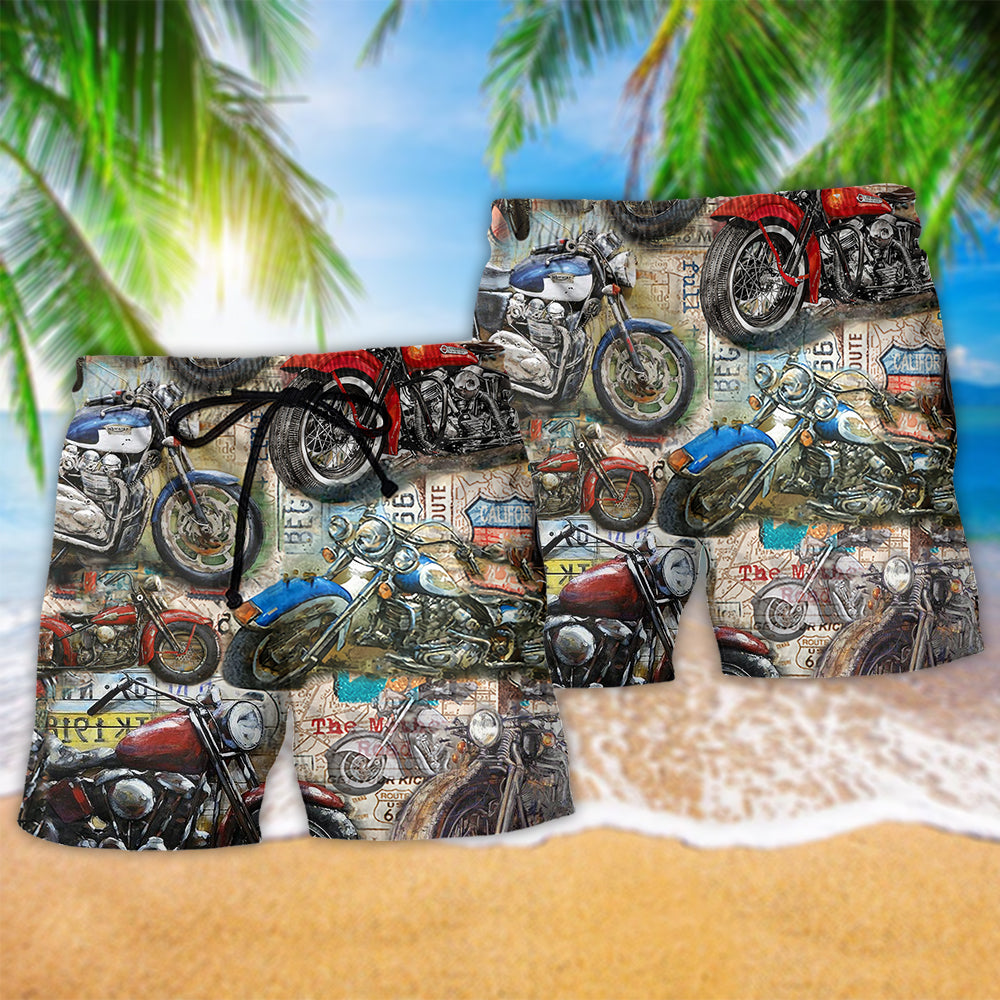 Motorcycle Is My Life Vintage Hawaiian Print Beach Shorts For Vehicle Lover Vacation Wear