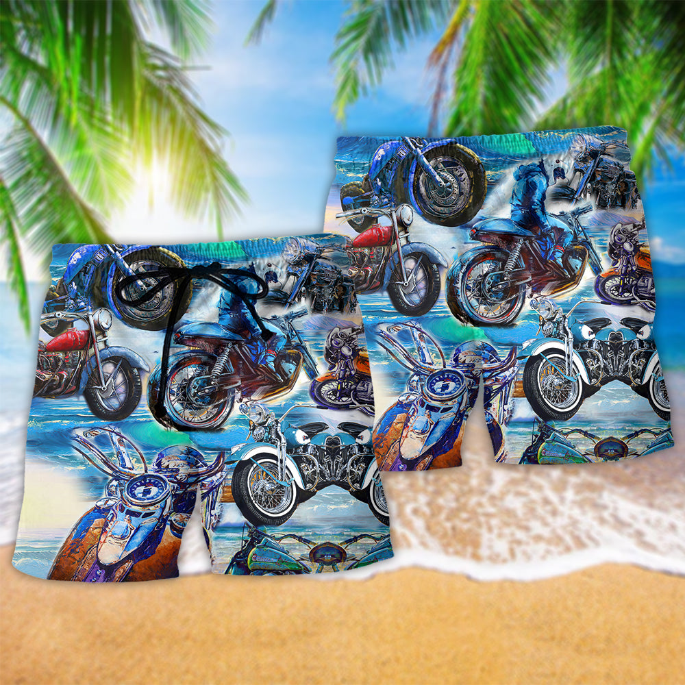 Motorcycle Adventure Beach Shorts Pattern Detail For Beachside Relaxation And Easygoing Coastal Style