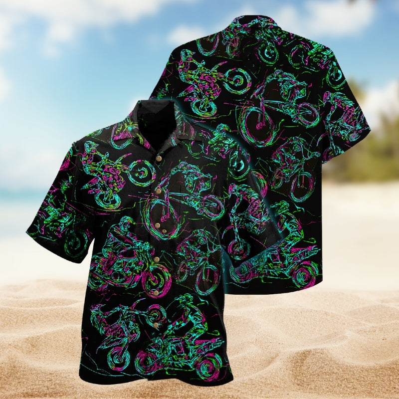 Motorcycle Creative Pattern Hawaiian Shirt For Resort Trips, Coastal Parties, And Warm Weather Style