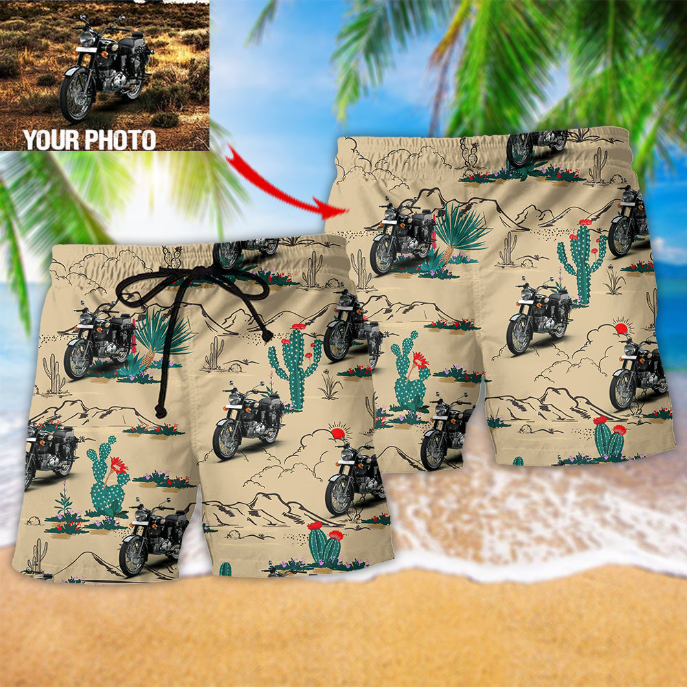 Desert Motorcycle Adventure Photo Beach Shorts Pattern Detail For Island Trips And Easy Warm Weather Wear