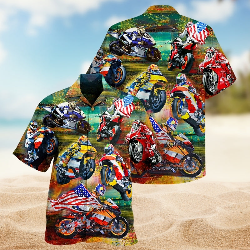 Motorcycle Racing Hawaiian Shirt For Island Vacations, Resort Wear, And Relaxed Seasonal Style
