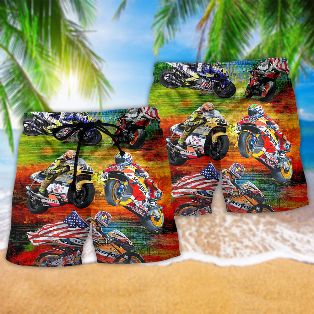 Motorcycle Racing Colorful Beach Shorts Pattern Detail For Casual Summer Plans And Relaxed Holiday Style