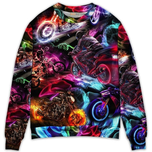 Motorcycle Racing Neon Light Colorful Sweater For Road Trips Weekend Gatherings And Thoughtful Gift Giving