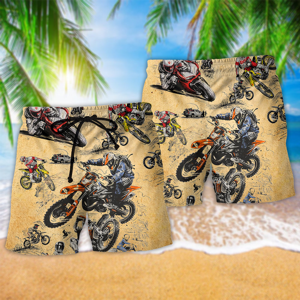 Retro Motorcycle Racing Cool Beach Shorts Design Detail For Weekend Getaways And Beach Days