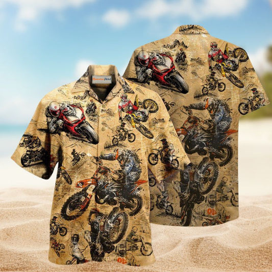 Motorcycle Racing Retro Hawaiian Shirt For Summer Road Trips Resort Visits And Everyday Casual Style