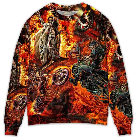 Motorcycle Skull Fire Sweater For Alternative Fashion Events And Thoughtful Seasonal Gifts