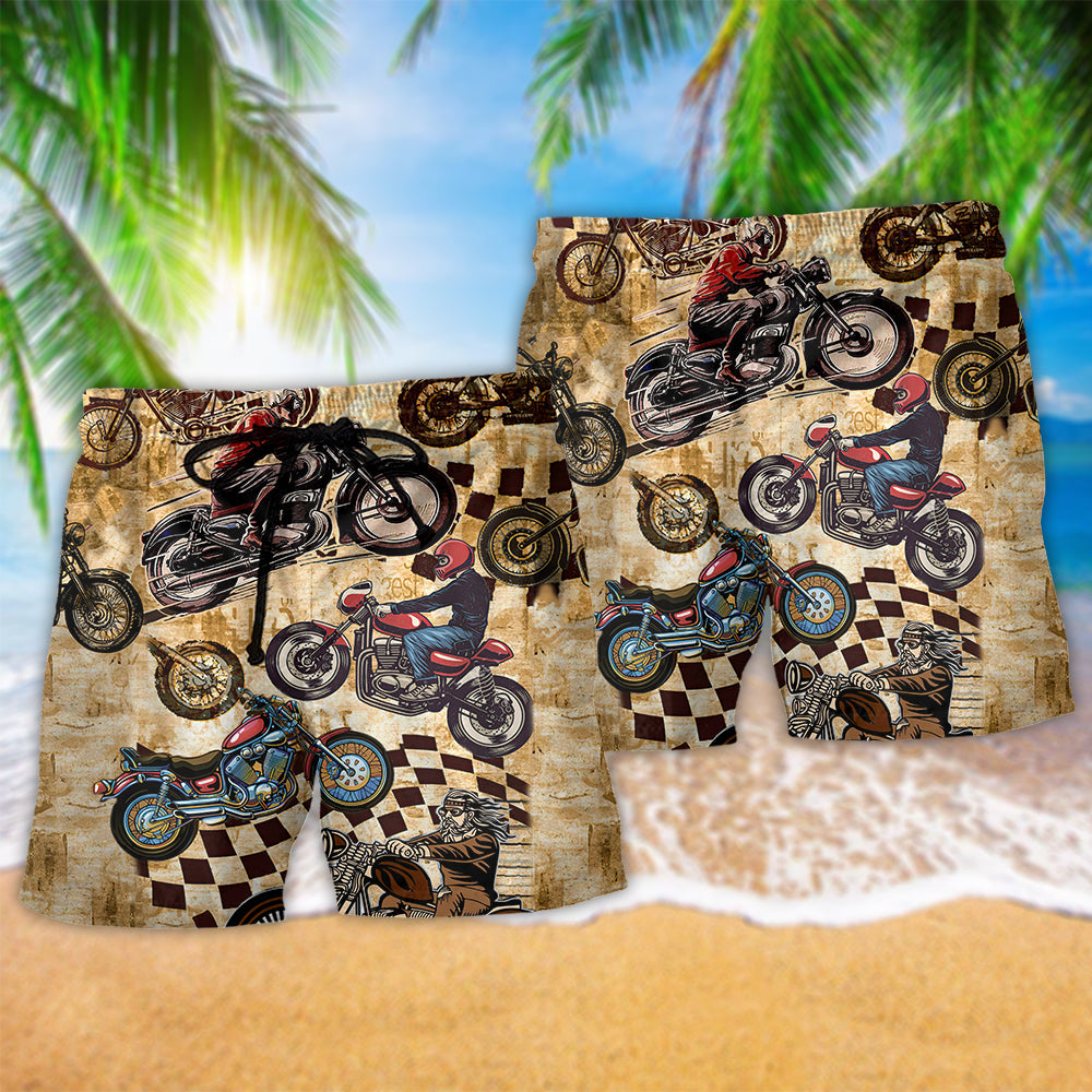 Motorcycle Motivation Rider Beach Shorts Pattern Detail For Cruise Vacations And Warm Weather Wardrobe