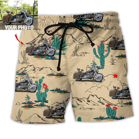 Desert Motorcycle Beach Shorts For Tropical Holidays And Bright Seasonal Outfits