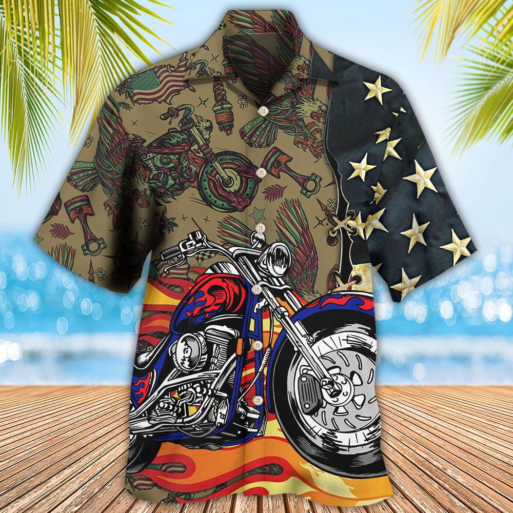 Motorcycle US Flag Hawaiian Shirt For Resort Getaways And Comfortable Summer Activities