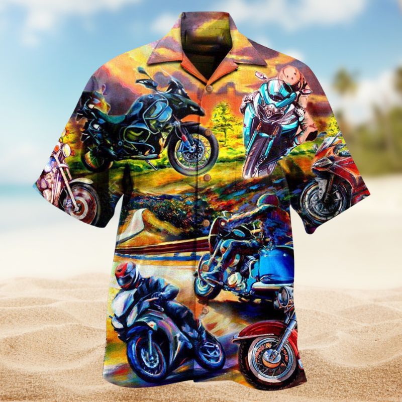 Motorcycle Under The Sunset Hawaiian Shirt For Coastal Outings Automotive Fans And Warm Weather Style