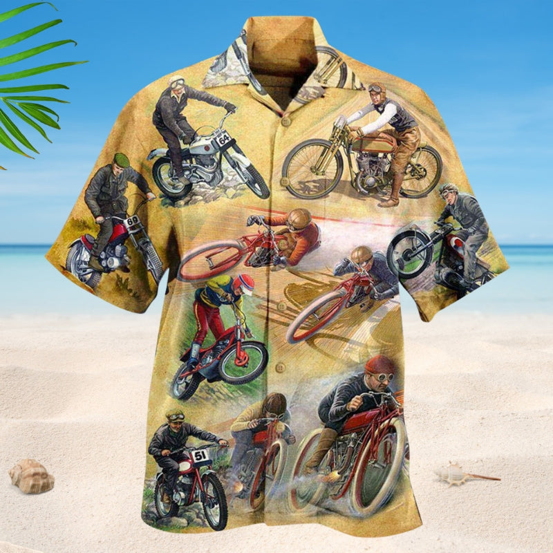 Vintage Motorcycle Hawaiian Shirt For Island Vacations, Resort Wear, And Relaxed Seasonal Style