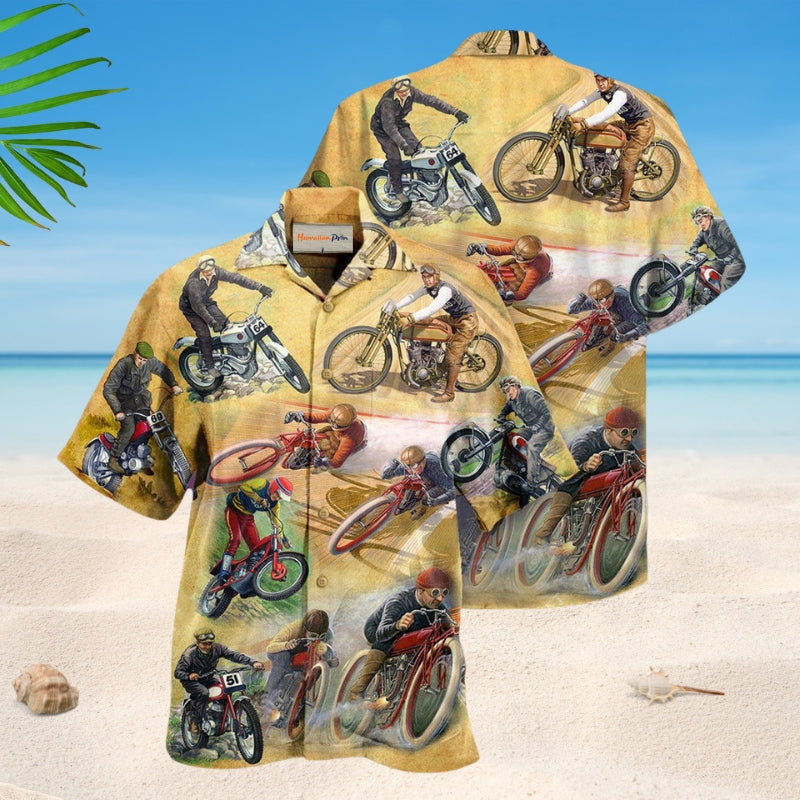 Vintage Motorcycle Hawaiian Shirt For Island Vacations, Resort Wear, And Relaxed Seasonal Style