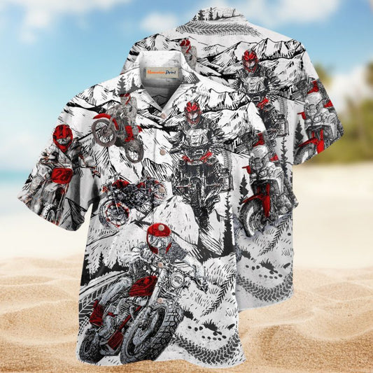 Motorcycle Rider Graphic Hawaiian Shirt For Island Vacations, Resort Wear, And Relaxed Seasonal Style