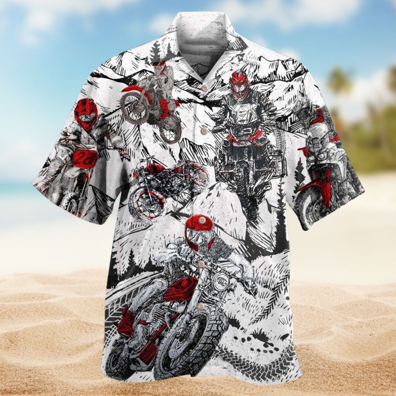 Motorcycle Rider Graphic Hawaiian Shirt For Island Vacations, Resort Wear, And Relaxed Seasonal Style