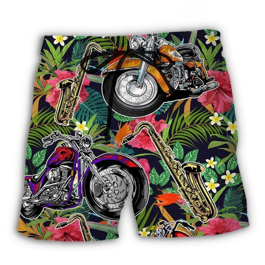 Motorcycle And Saxophone Lover Beach Shorts Graphic Detail For Resort Trips And Casual Outings
