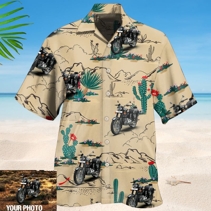 Motorcycle Desert Photo Hawaiian Shirt For Racing Fans, Summer Outings, And Relaxed Vacation Wear