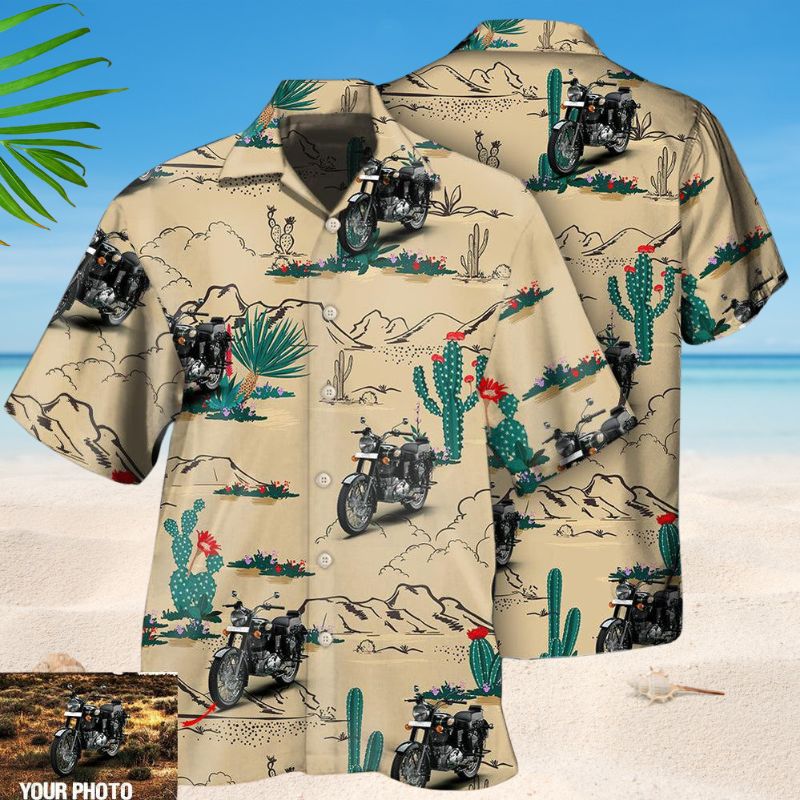 Motorcycle Desert Photo Hawaiian Shirt For Racing Fans, Summer Outings, And Relaxed Vacation Wear