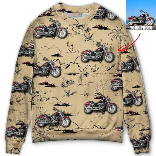 Motorcycle Desert Cactus Mountain Sweater For Motorsport Fans Travel Parties And Relaxed Daily Outfits