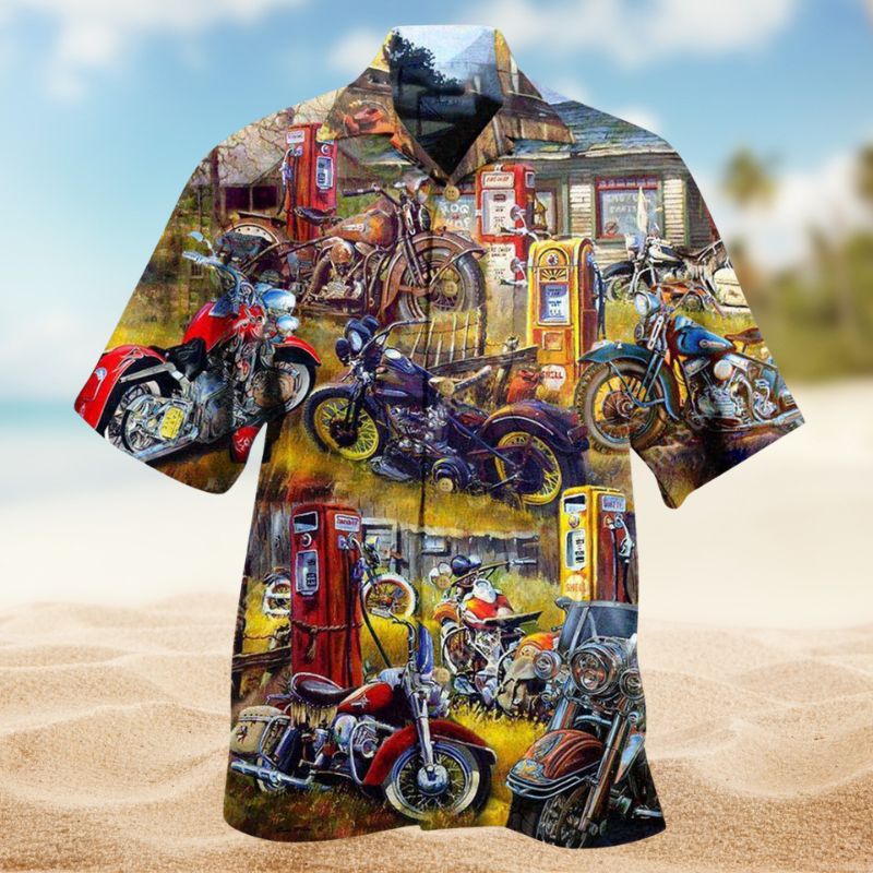 Motorcycles In The Field Hawaiian Shirt For Tropical Holidays Resort Trips And Everyday Summer Style
