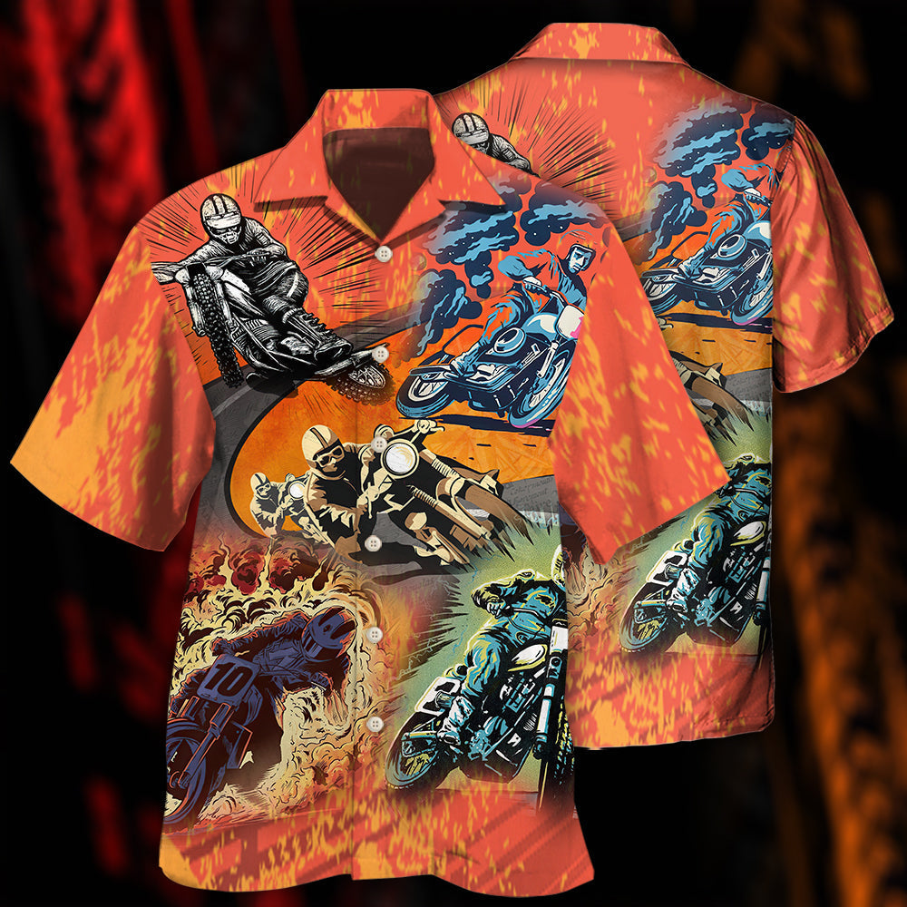 Creative Motorcycle Fire Hawaiian Shirt For Automotive Enthusiasts, Coastal Trips, And Casual Warm Weather Style