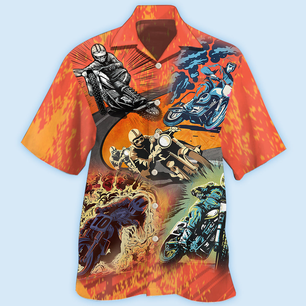 Creative Motorcycle Fire Hawaiian Shirt For Automotive Enthusiasts, Coastal Trips, And Casual Warm Weather Style