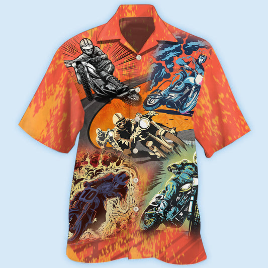 Creative Motorcycle Fire Hawaiian Shirt For Automotive Enthusiasts, Coastal Trips, And Casual Warm Weather Style