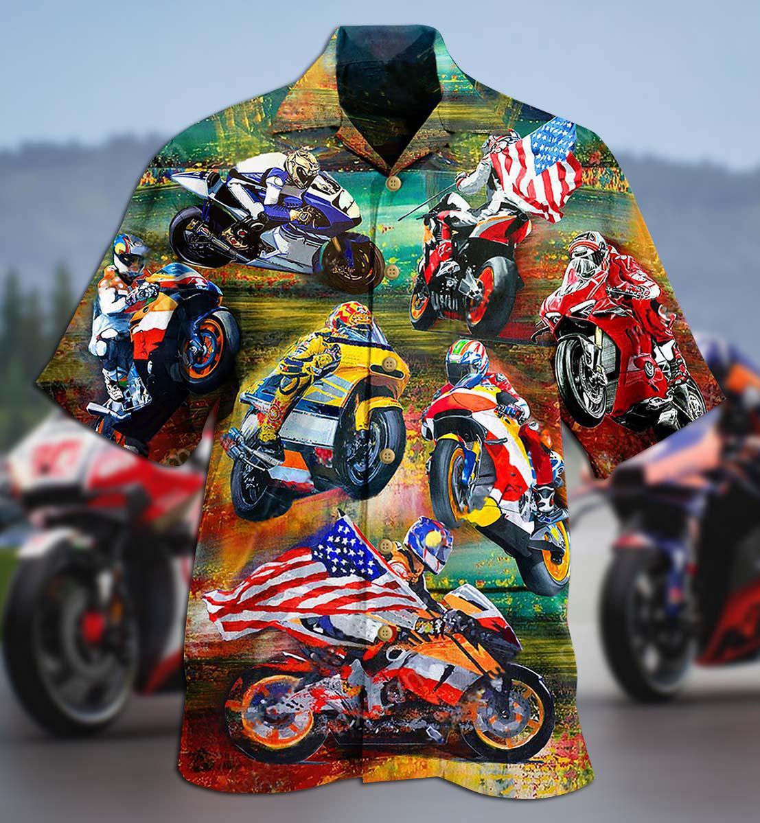 Patriotic Racing Car Hawaiian Shirt With All Over Print For Summer Vacation Beach Travel And Casual Wear