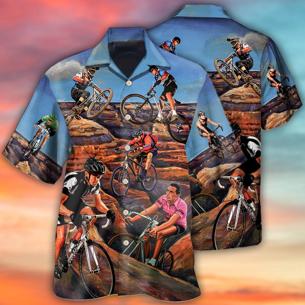 Mountain Bike Hawaiian Shirt With Detailed Graphic For Tropical Getaways Outdoor Fun And Everyday Wear