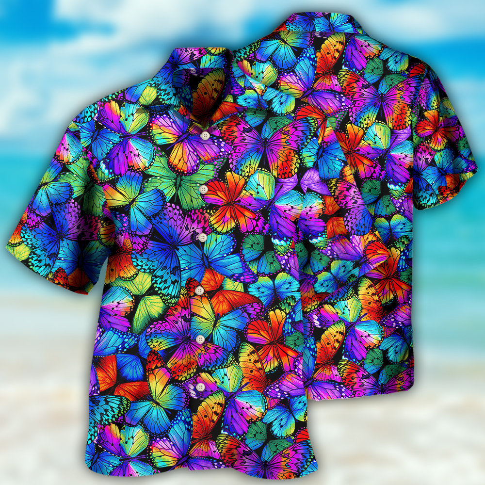 Butterfly Multi Bright Butterflies Hawaiian Shirt For Vacation Days And Relaxed Coastal Outings