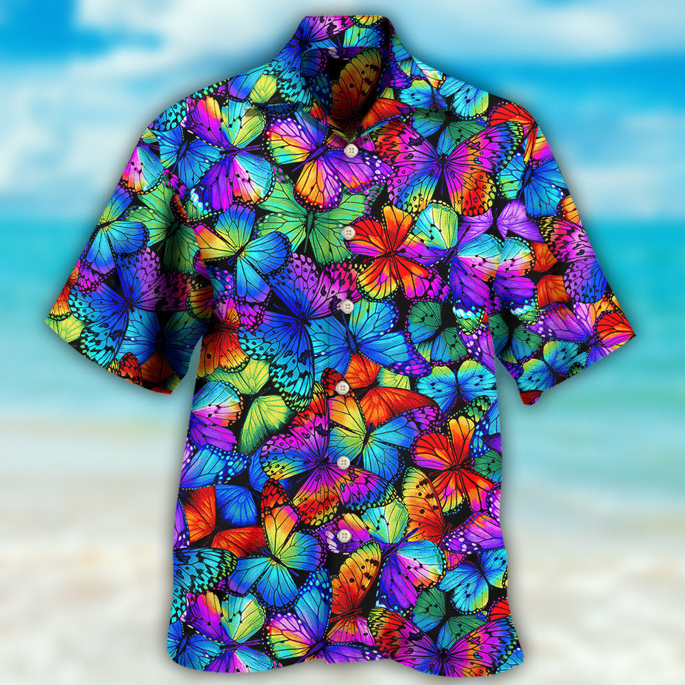 Butterfly Multi Bright Butterflies Hawaiian Shirt Pattern Detail For Summer Holidays And Outdoor Fun