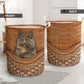 Munchkin Cat Rattan Texture Laundry Basket For Room Home Organizer