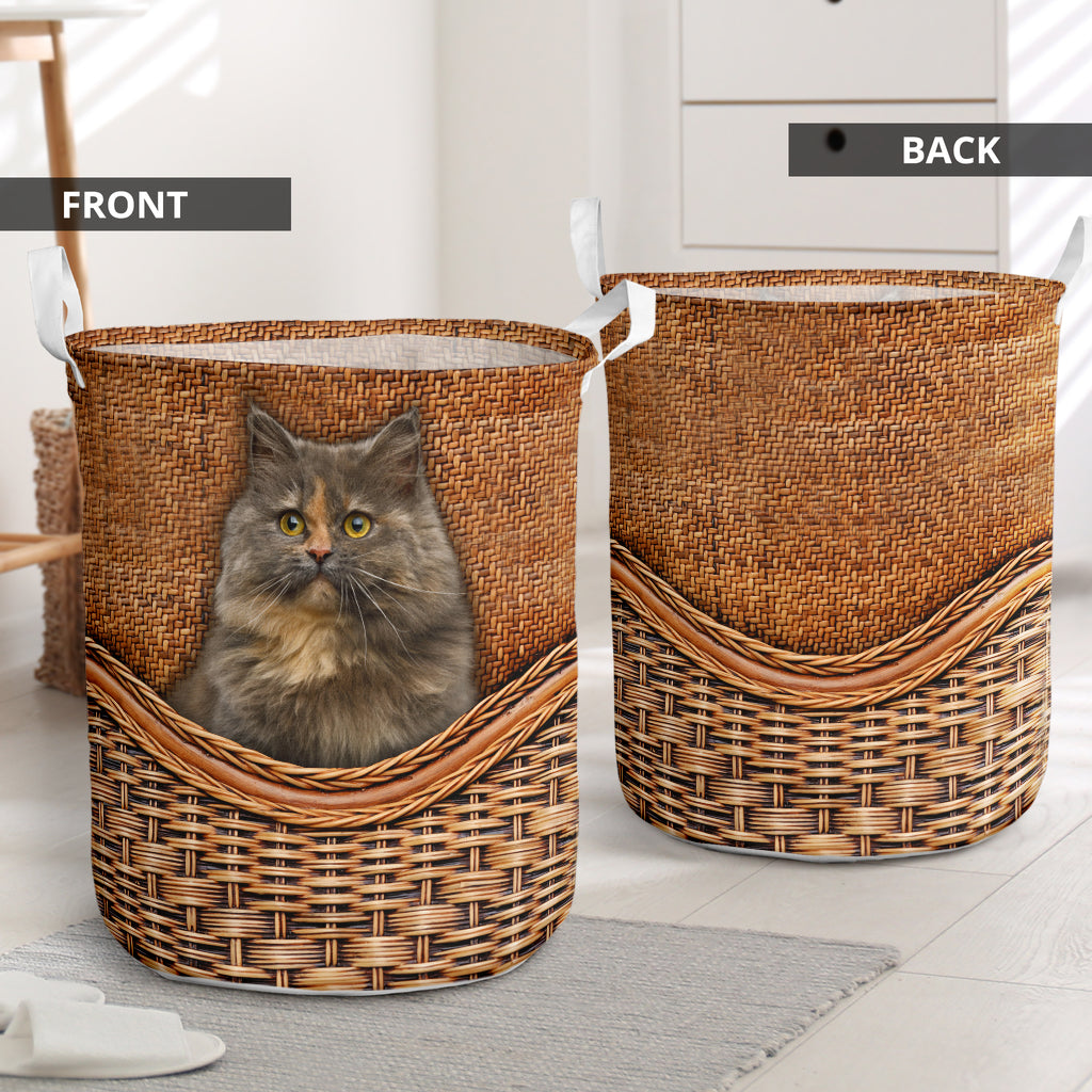 Munchkin Cat Rattan Texture Laundry Basket For Room Home Organizer