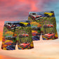 Muscle Car Scenic Landscape Beach Shorts Pattern Detail For Summer Adventures And Casual Outdoor Comfort