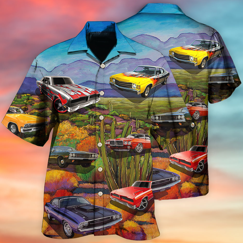 Muscle Cars Automotive Hawaiian Shirt For Tropical Holidays, Outdoor Gatherings, And Everyday Comfort