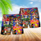 Happy Together Mushroom Hippie Color Beach Shorts Artwork Detail For Tropical Travel And Everyday Wear