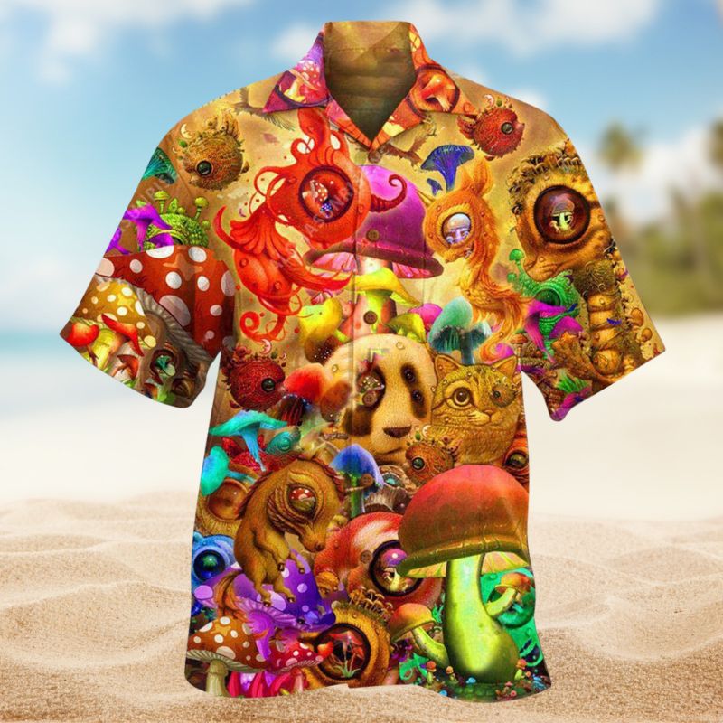 Mushrooms Dream Illusion Hawaiian Shirt For Beach Holidays Outdoor Outings And Relaxed Everyday Wear