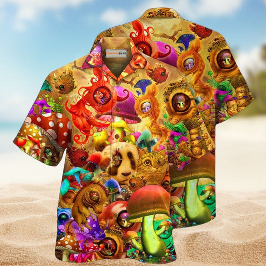 Mushrooms Dream Illusion Hawaiian Shirt For Beach Holidays Outdoor Outings And Relaxed Everyday Wear