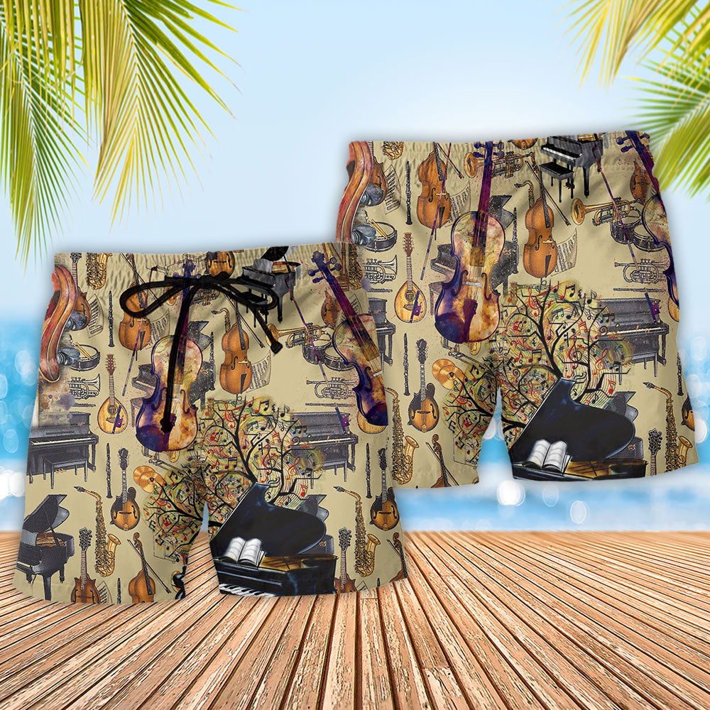 Retro Music Beach Shorts Pattern Detail For Weekend Travel And Bright Summer Outfits