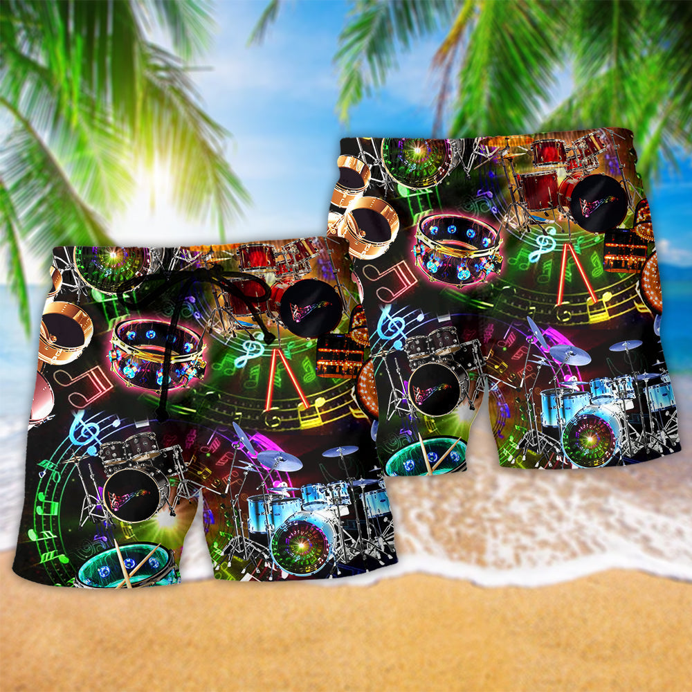 Music All You Need Is Drums Beach Shorts Print Detail For Casual Warm Weather Outfits