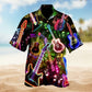 Music Guitar Detailed Graphic Hawaiian Shirt For Festival Travel, Beach Gatherings, And Relaxed Summer Style
