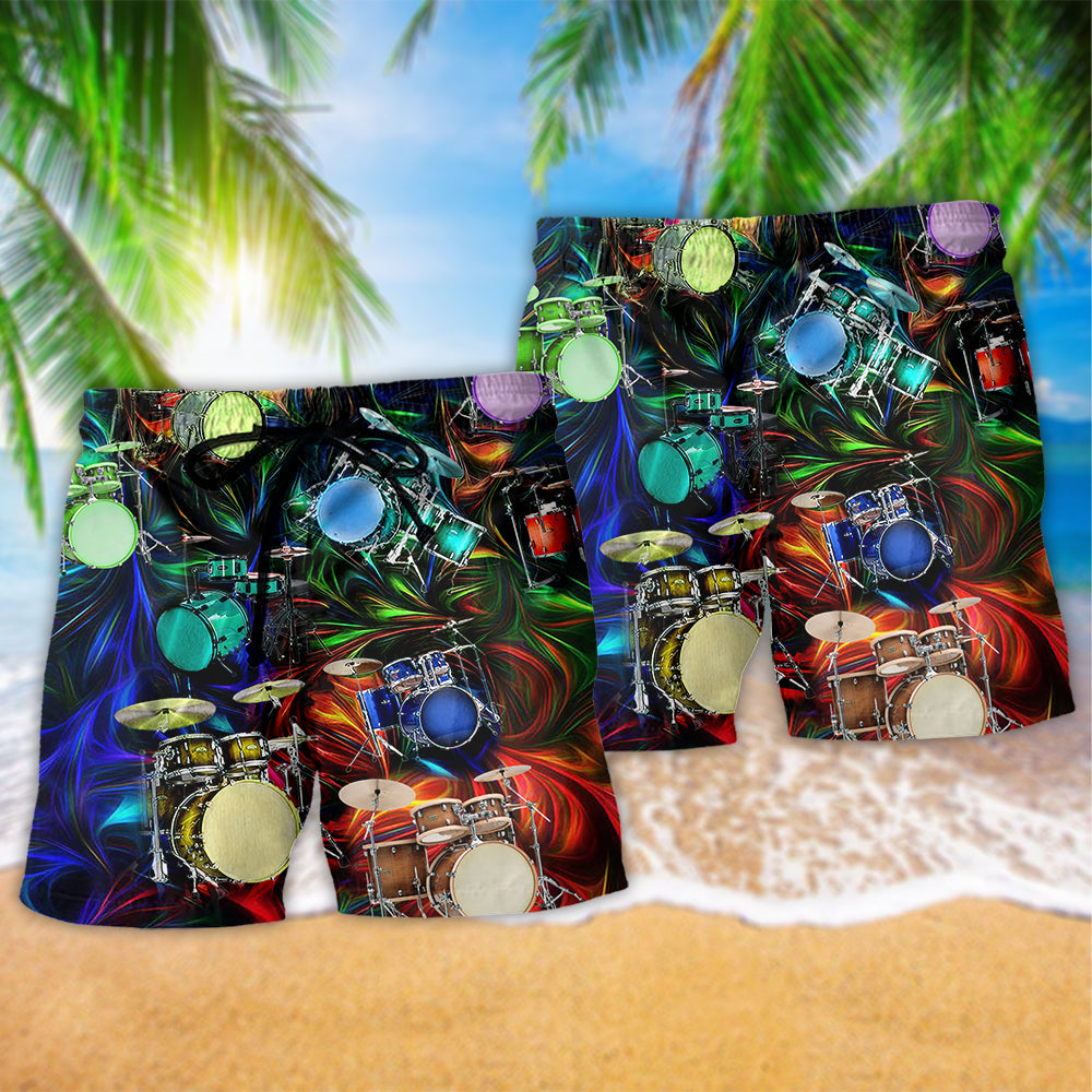 Music Drum Lover Beach Shorts Artwork Detail For Casual Warm Weather Outfits