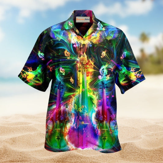 Music Amazing Violin Flash Style Hawaiian Shirt For Coastal Vacations Live Music Fans And Everyday Wear