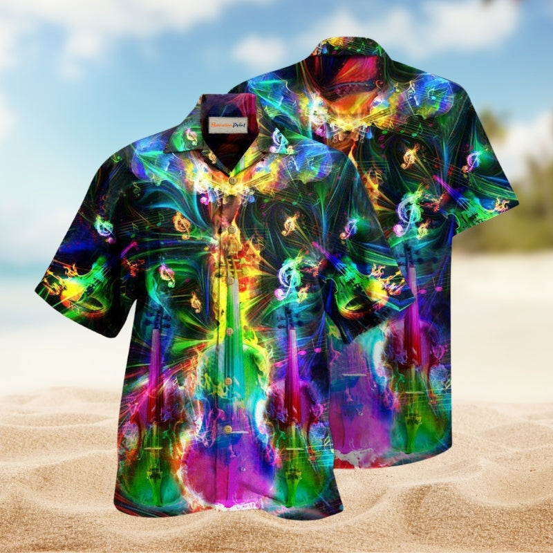 Music Amazing Violin Flash Style Hawaiian Shirt For Coastal Vacations Live Music Fans And Everyday Wear